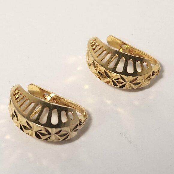VTG Tested* 14K Solid Gold Geometric Diamond Cut latch Back Stud Earrings Signed - Picture 6 of 16